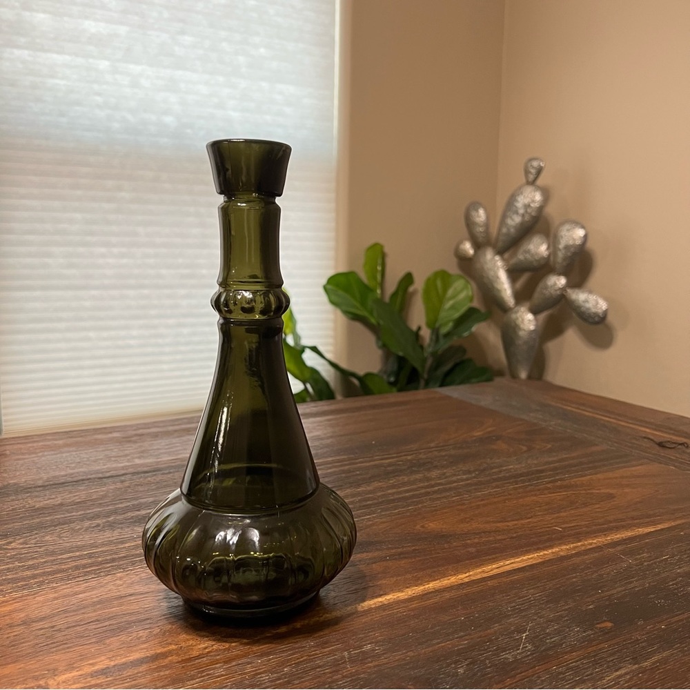Genie glass whiskey bottle gray green Smokey without stopper Jim Beam